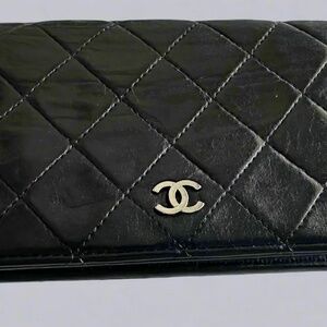 Chanel Black Quilted Wild Stitch Lambskin Leather Wallet